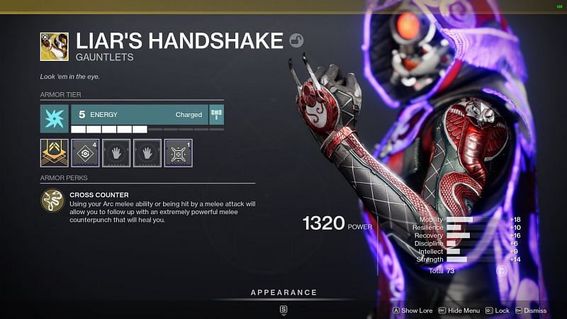 Destiny 2 exotic Gauntlet Liar's handshake (Image source Destiny 2 the game)